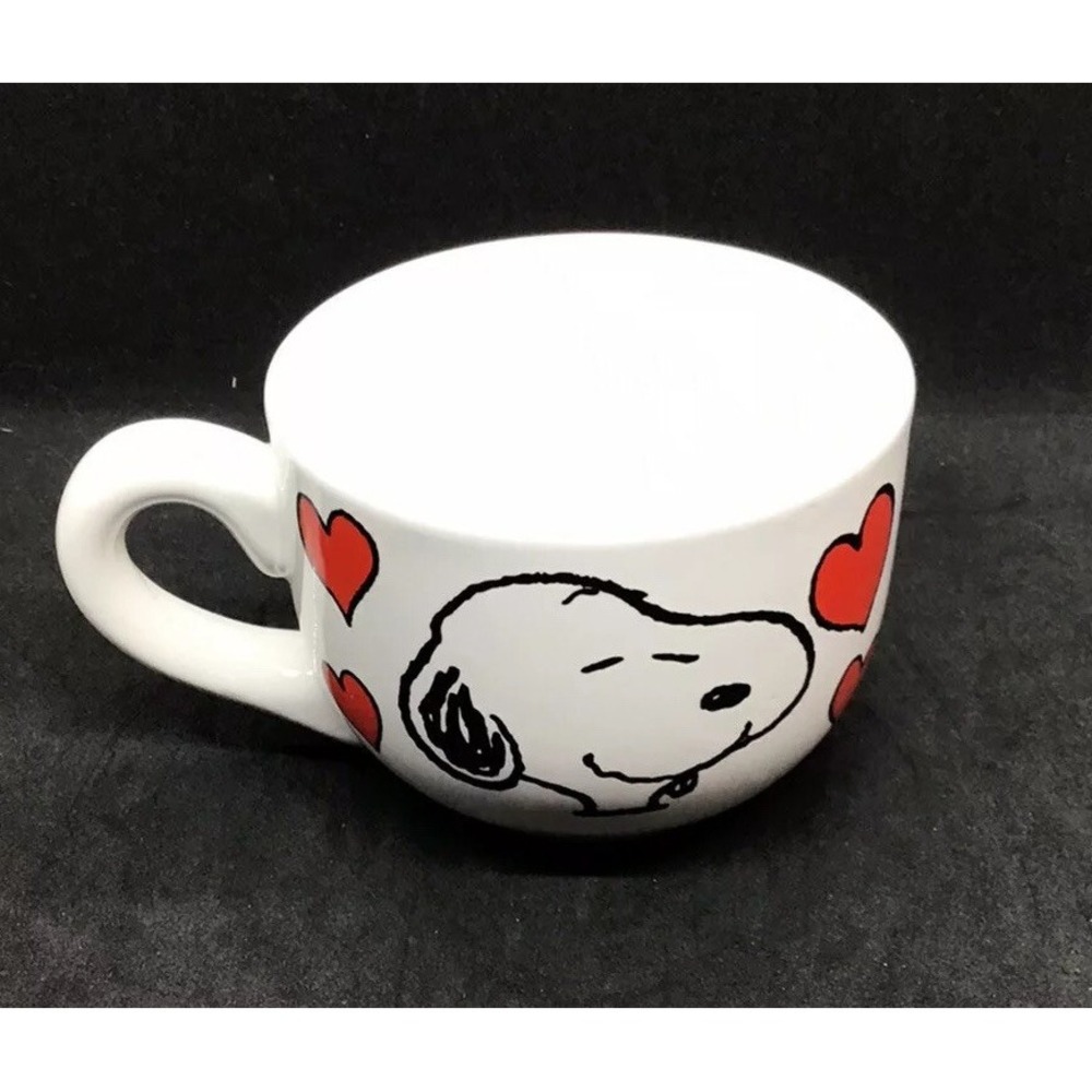 Peanuts Snoopy & Woodstock Coffee Mug Cup White with Hearts